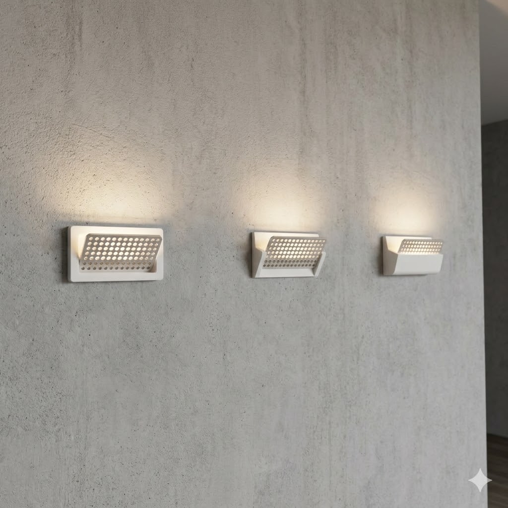Three body variants side by side on a concrete wall, each tilting the perforated plate a different way