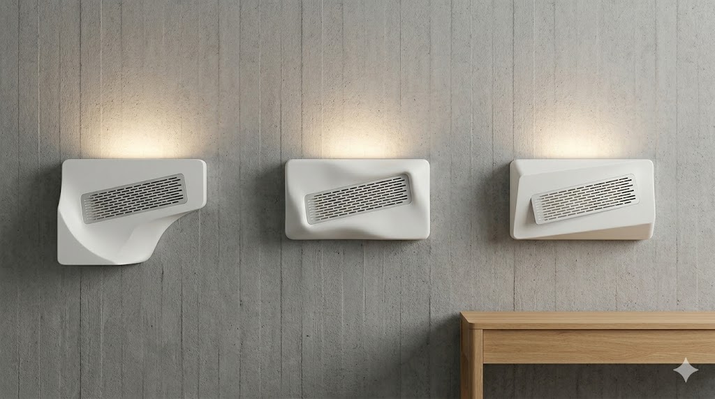 Three sconce bodies whose plates have been replaced with slotted grilles